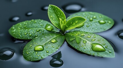 Dew Drops Adorn Fresh Green Plant Leaves Floating Gently
