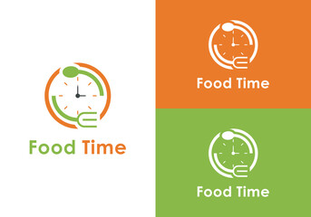 meal time logo with clock and spoon also fork in design. meal time vector. meal time logo design