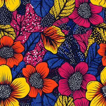 Vibrant Floral Textile Design  African Print  Seamless Pattern