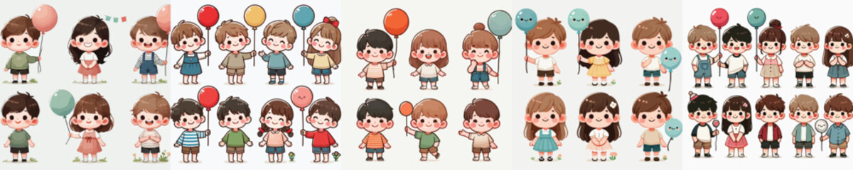 vector set of small children holding balloons