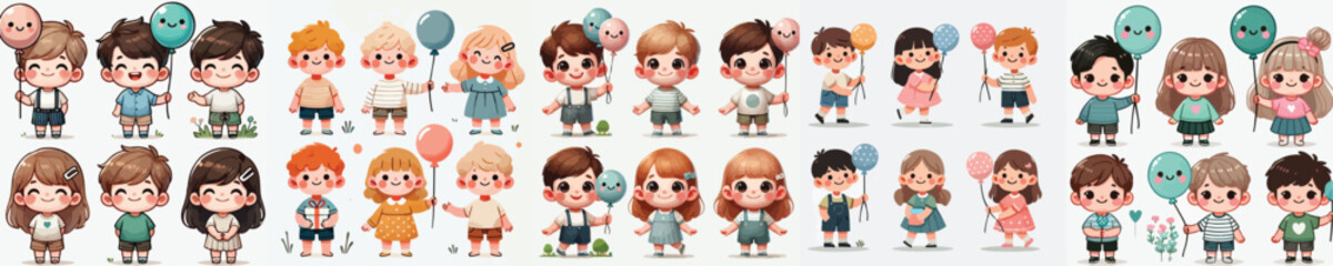 vector set of small children holding balloons