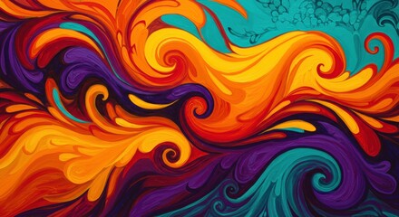 Abstract Swirls of Color: A vibrant and dynamic abstract artwork featuring swirling patterns in rich hues of orange, purple, and teal.