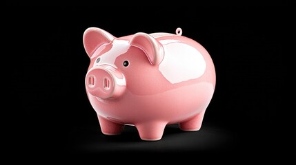 Pink piggy bank saving money, black background
