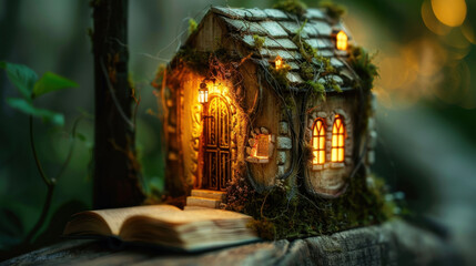 Obraz premium Miniature Book: A small, fully functional book with readable pages, ideal for adding intricate detail to dollhouses or miniature collections. 