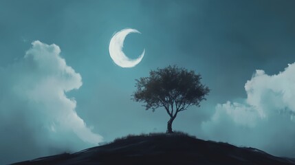 Digital art moon and tree wallpaper
