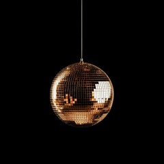 Golden Disco Ball Hanging Against Black Background