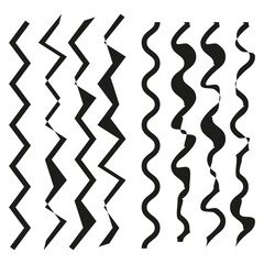 Zigzag wave patterns. Abstract black lines. Geometric optical shapes. Vector seamless elements.