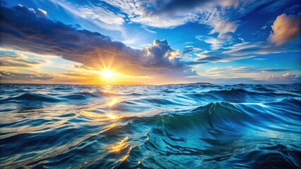 Obraz premium Immerse yourself in vibrant, high-resolution images of a captivating blue ocean's surface.