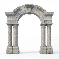 A realistic photograph of an ancient Roman stone archway, isolated on a white background with no shadows or reflections.