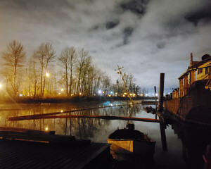 foggy night on the fraser river