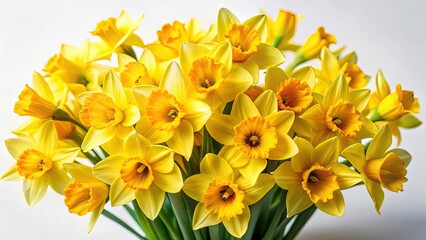 Aerial Drone Shot Yellow Daffodils White Background Spring Flowers Isolated Blossom Nature Photography