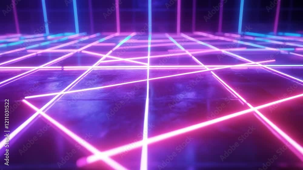Poster dynamic neon grid pulsating in futuristic bright colors and abstract patterns