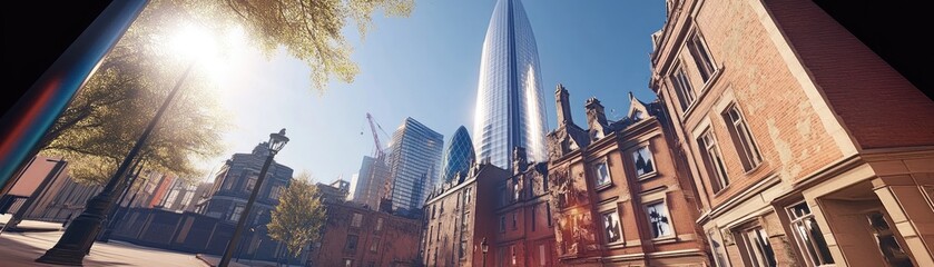 Obraz premium London cityscape modern skyscrapers beside historic buildings, sunny day
