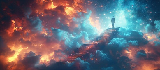 Silhouette of a Man Standing on a Stairway to Heaven