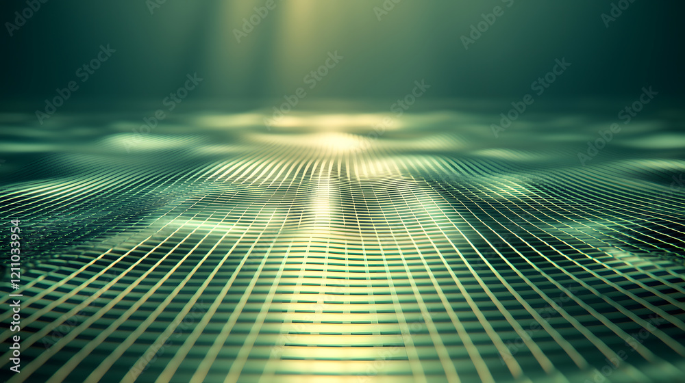 Poster dynamic waves of light reflected on a grid digital environment abstract concept tranquil atmosphere 
