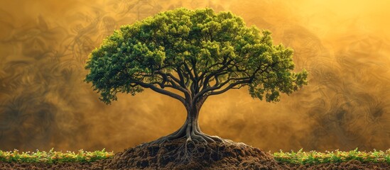 Tree Silhouette on Wooden Background