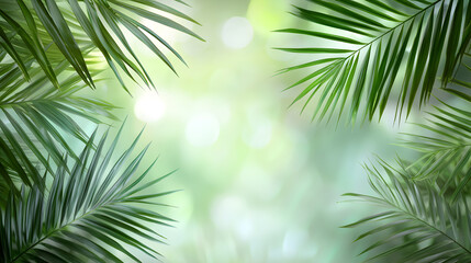 Lush green palm leaves framing nature's beauty tropical forest background image serene atmosphere close-up view relaxation concept