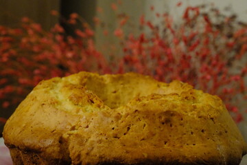 Homemade orange cake close-up. Practical cake recipe. Pastries. Healthy diet.