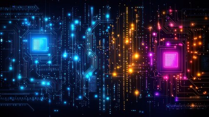 Glowing Circuit Board Network: Abstract Digital Technology Background