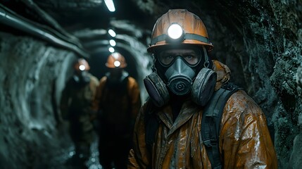 Mining Operations Safety Training Underground Tunnel Photography Dark Environment Close-up Worker Protection