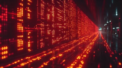 Fototapeta premium Glowing Data Streams in a Futuristic Digital Tunnel