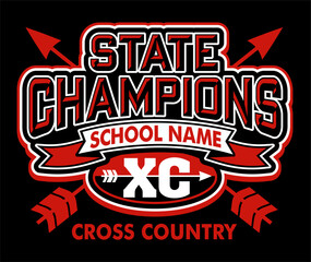 state champions in cross country with banner for school, college or league sports