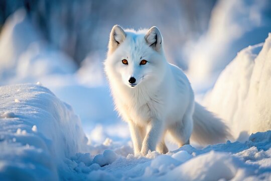 Parc Omega's Arctic fox: captivating winter habitat images from Quebec, Canada.