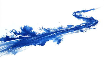 A thin blue ink brush stroke path on a white background