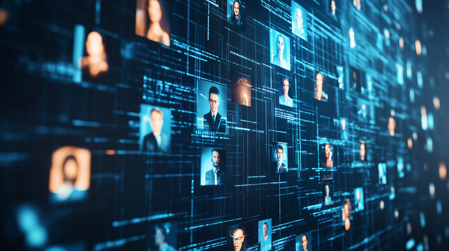 Global Network Digital Connections Futuristic Technology Abstract Background Modern Blue Data Stream People Faces Interface       