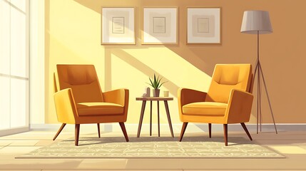 Sunny Room With Two Yellow Armchairs and a Small Table
