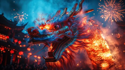 Fiery Dragon Dance, Festival, Night, China, Fireworks, Celebration, Culture, Tradition