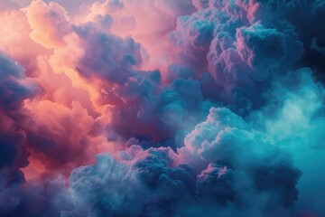 Dreamlike cloudscape, vibrant pink and teal hues blend in a breathtaking, ethereal display.