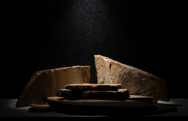 textured stones in a podium composition