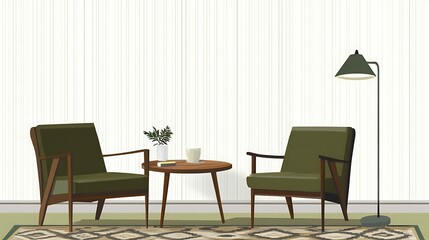Modern Living Room Chairs Table and Lamp Setting