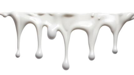 Dripping milk isolated on transparent white background, clipping path, Png file