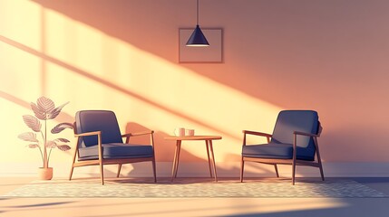Sunlit Room with Two Chairs and a Small Table