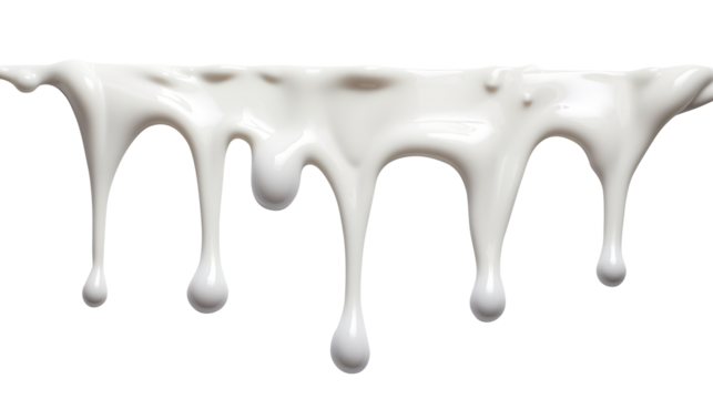 Dripping milk isolated on transparent white background, clipping path, Png file
