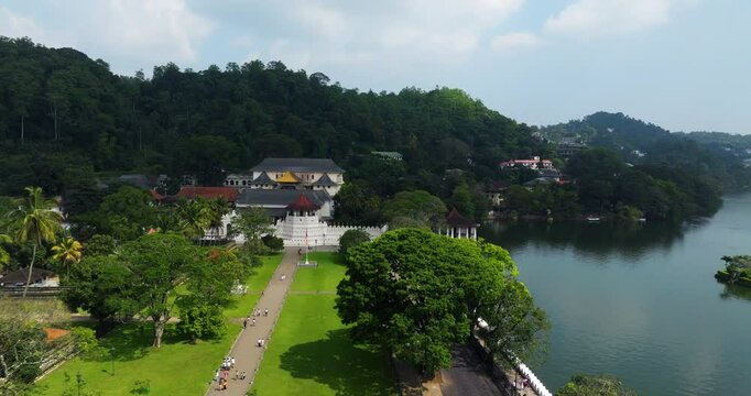 Temple of the Sacred Tooth Relic, Kandy, Sri Lanka - UNESCO World Heritage Centre. Aerial Drone Shot