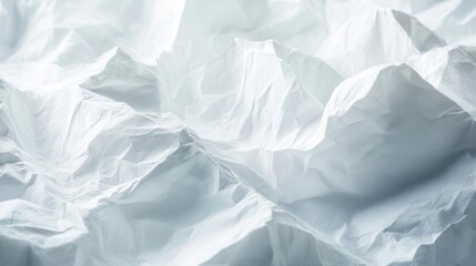 ethereal macro photography of crumpled white paper forming mountainous landscapes, soft shadows and highlights create depth, minimalist composition with subtle texture gradients