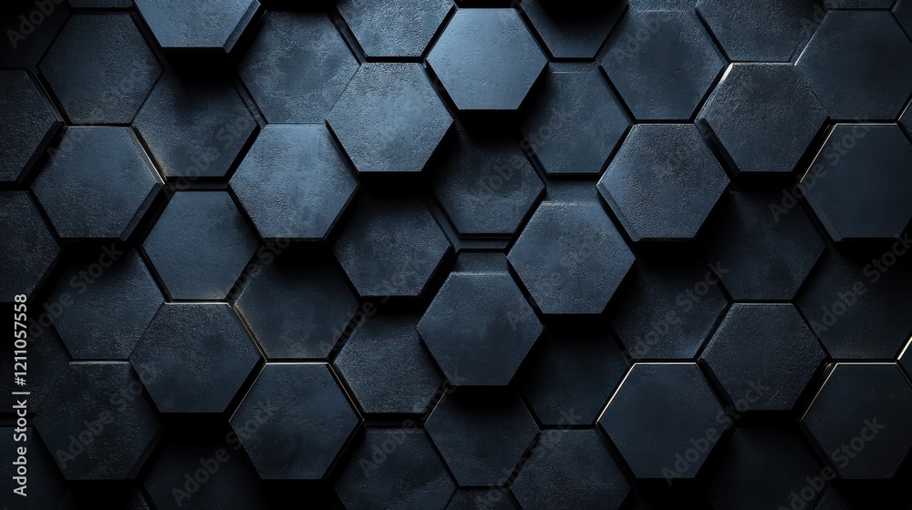 Wall mural minimalist dark hexagonal pattern wallpaper with copy space. design template with white center text 