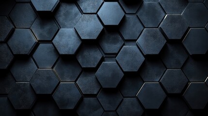 Minimalist dark hexagonal pattern wallpaper with copy space. Design template with white center text area. Ideal for banners.