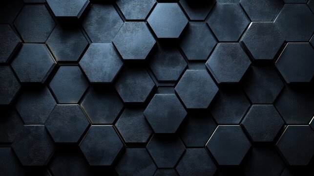 Minimalist dark hexagonal pattern wallpaper with copy space. Design template with white center text area. Ideal for banners.