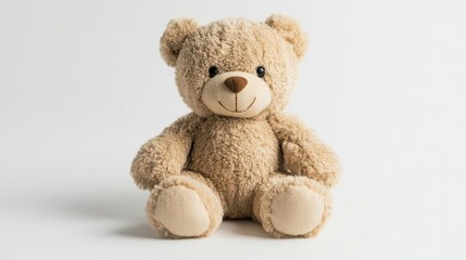 handcrafted vintage teddy bear with worn honey-colored fur, sitting posed with endearing expression, subtle shadows, studio lighting on pure white backdrop