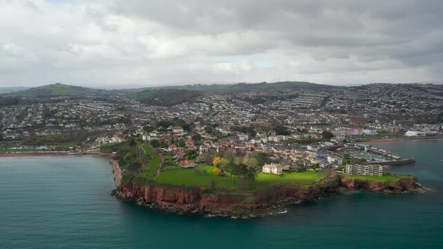 Roundham Head and Goodrington Promenade from a drone, Paignton, Devon, England