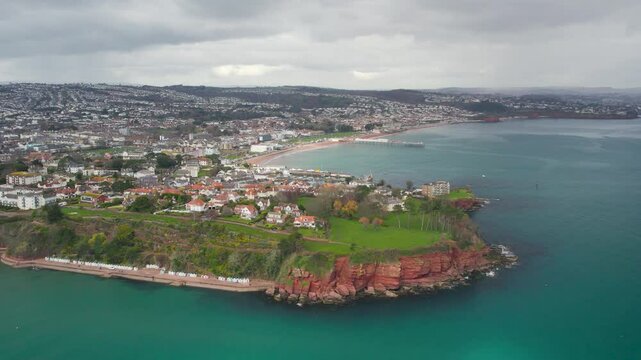 Roundham Head and Goodrington Promenade from a drone, Paignton, Devon, England
