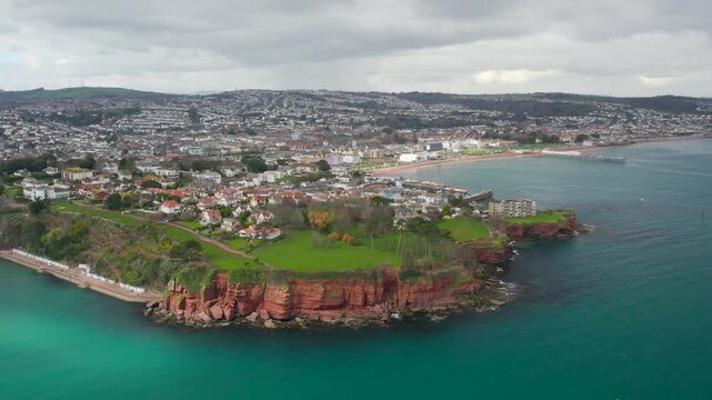 Roundham Head and Goodrington Promenade from a drone, Paignton, Devon, England