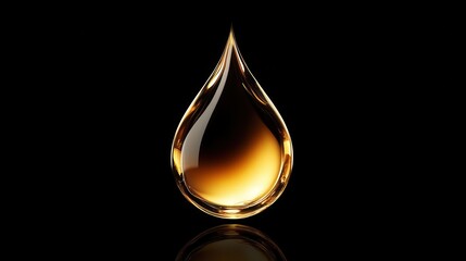 luxurious golden oil droplet suspended in mid-air, high-speed photography, crystalline clarity, dramatic lighting, rippling liquid surface with perfect reflections