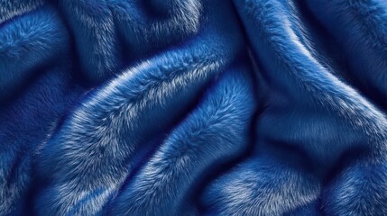 luxurious deep azure faux fur textile close-up, plush waves creating organic patterns, rich textural details with subtle highlights and shadows, premium fabric surface