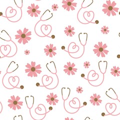 Nursery seamless floral pattern with stethoscopes