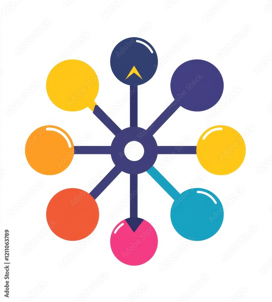 Poster colorful circular diagram showing connections and flow.